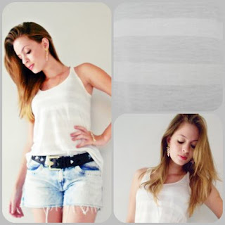 look short jeans com blusa branca e listras cinza linda