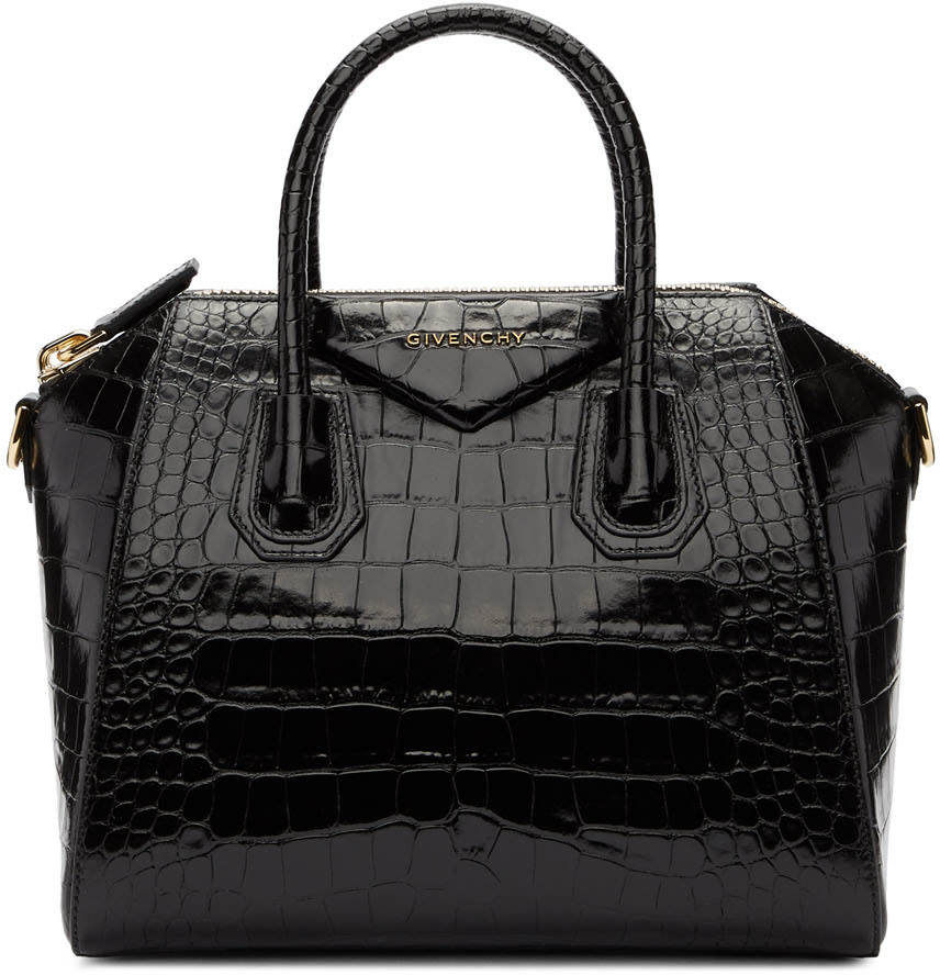 GIVENCHY Black Croc Small Antigona Bag