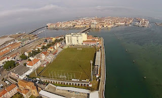 The Stadio Aldo e Dino Ballarin from the air. The main part of Chioggia is in the background