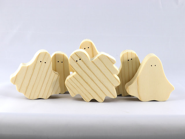 Handmade Wooden Halloween Ghost Cutouts - Set of 6 Silly Spooks - Boo Crew