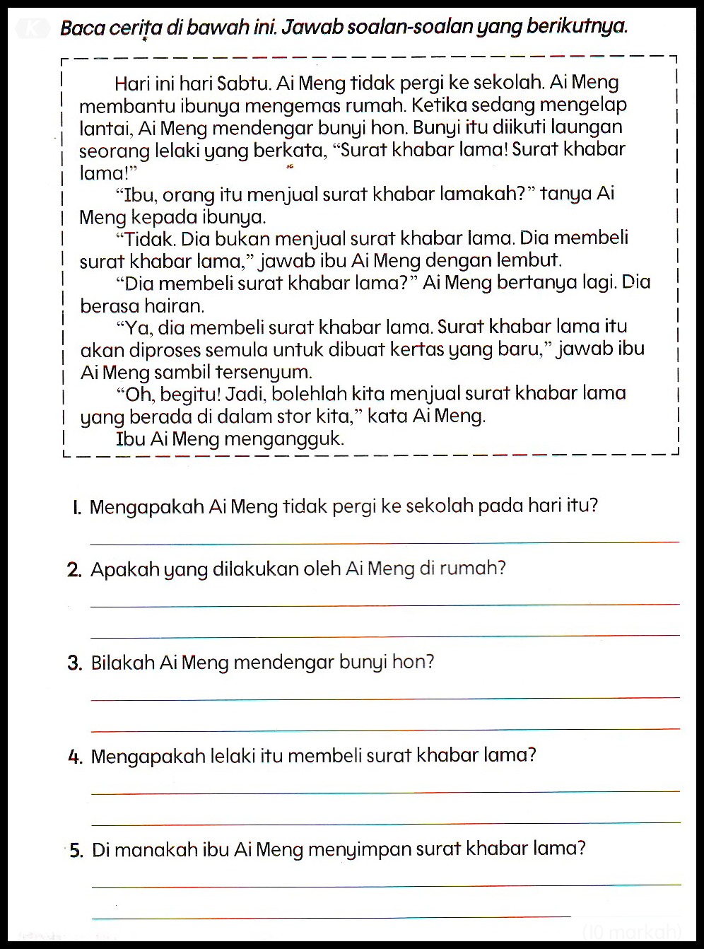 Kertas Soalan Bahasa Melayu Tahun 5 Sjkc - Soalan bv