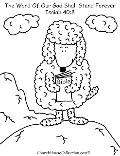 The Word of Our God Shall Stand Forever Coloring Page Printable Sheep Holding Bible