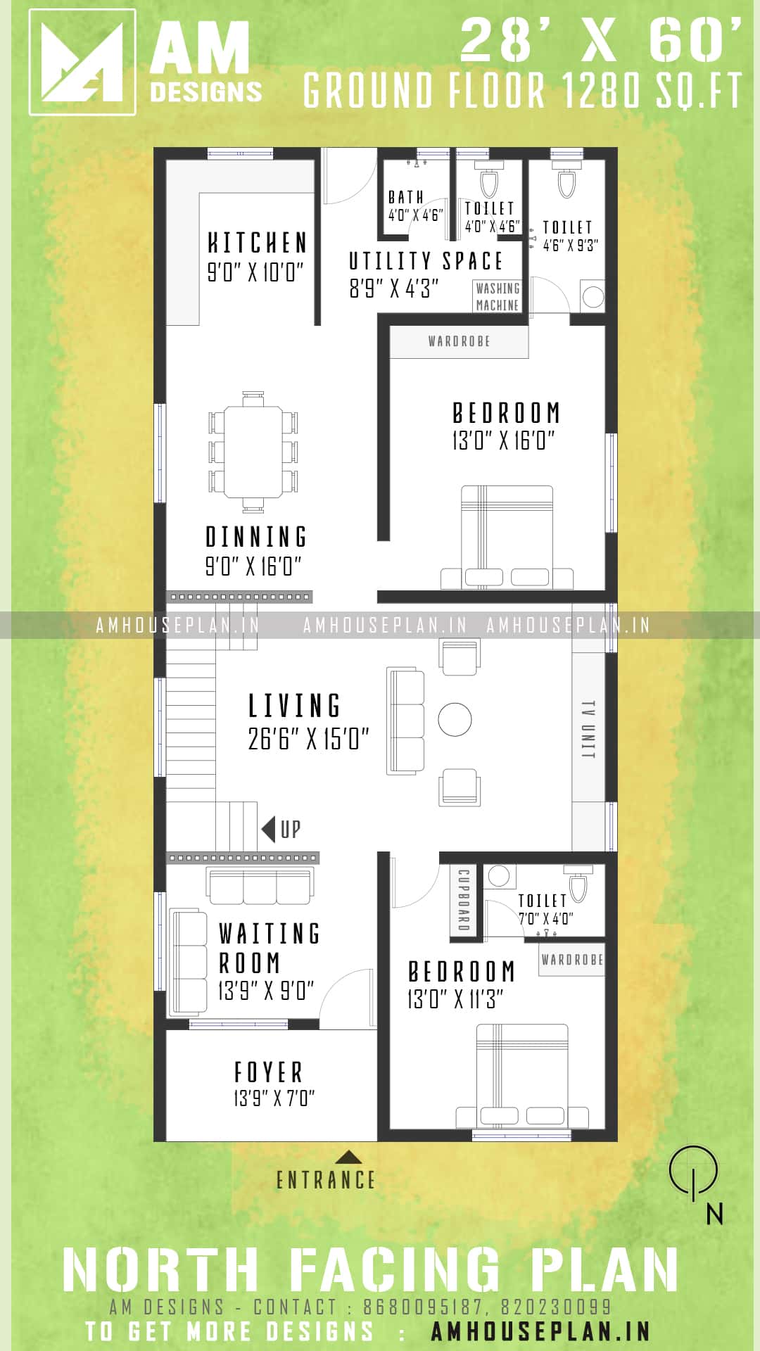 28 x 60 simple indian house plan and elevation