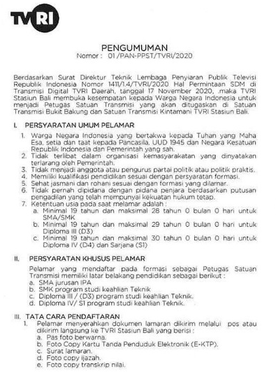Lowongan Kerja Sma Smk D3 S1 Terbaru Tvri Denpasar Bulan Desember 2020 Lowongan Kerja