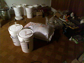 The two fermentors getting some cold conditioning in my basement.