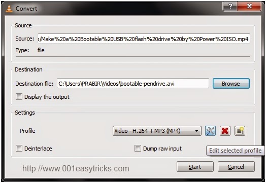 Use VLC media player as video converter