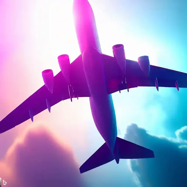 Illustration of an airplane in flight, showcasing the principles of lift and aerodynamics in action.