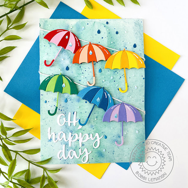 Sunny Studio Stamps: Rainy Day Die Focused Card by Bobbi Lemanski (featuring Hayley Alphabet Dies)
