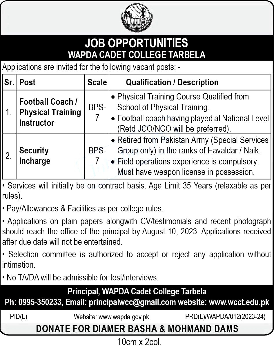 WAPDA Jobs 2023 Current Opportunities  - Form at www.wapda.gov.pk