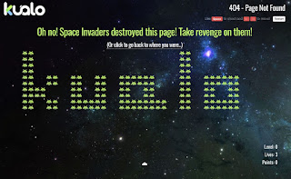 A screen of the 404 page which isa  Space Invaders game in which the invaders spell out the company's name