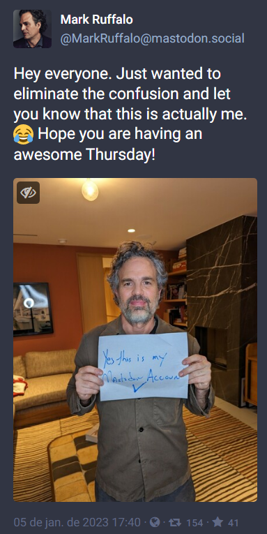 Mark Ruffalo on Mastodon