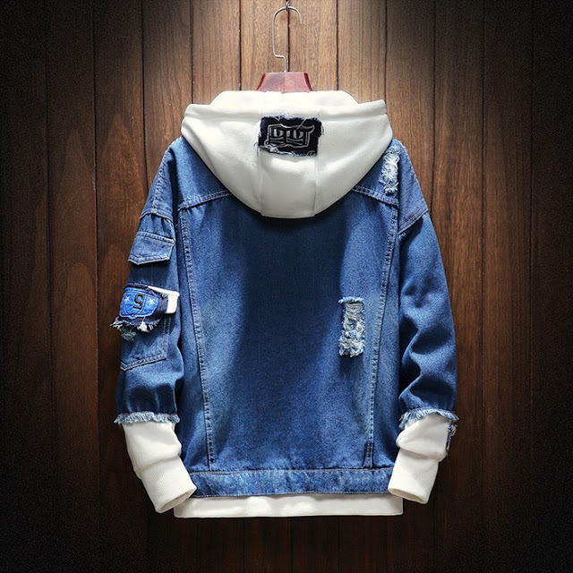 Jaket Denim Hoodie Motif Stylelish Keren