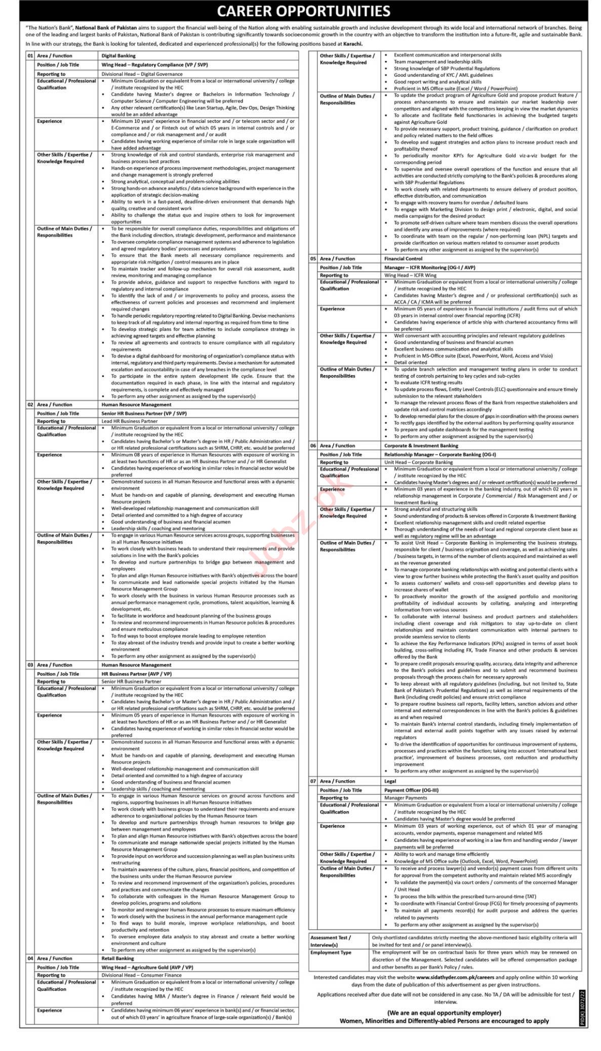 Jobs in National Bank of Pakistan NBP