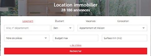 Les critères de recherche de la sous-rubrique Location