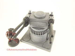 25 to 30mm scale war game scenery weapons gun turret with quad barrel cannons - front elevation.