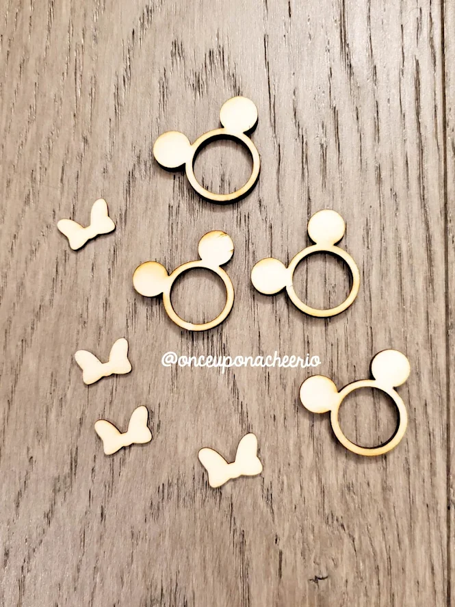 Laser cut Minnie Mouse Rings from basswood sheets