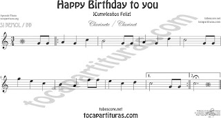  Clarinete Partitura de Happy birthday to you (Cumpleaños Feliz) Sheet Music for Clarinet Music Score