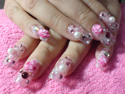 hello kitty nails. Flowery 3D Nail Art