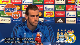 Gareth Bale comparece en la rueda de prensa previa al Manchester City -. Real Madrid de Champions League