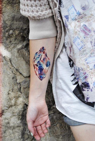 Colorful crystal forearm tattoo for girls