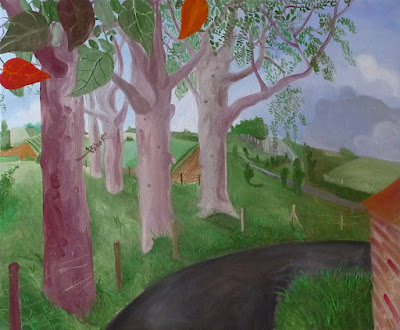 "La rue et le mur du château après la pluie" - Paysage de Picardie Thomas Groslier Le paysage dans la peinture contemporaine Thomas Groslier Vincent Bioulès David Hockney