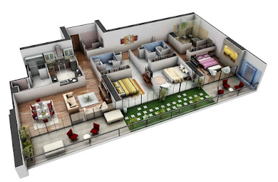 3D House Plans Three Badroom 13