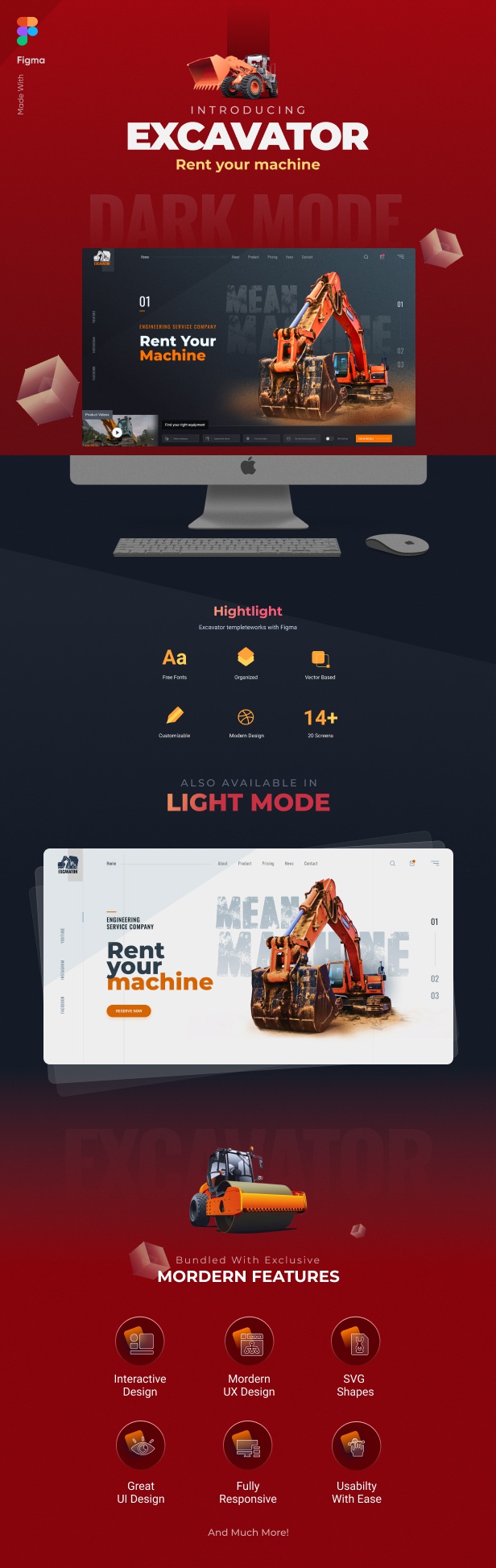 EXCAVATOR 10 Construction Machine Renting Website Figma Template