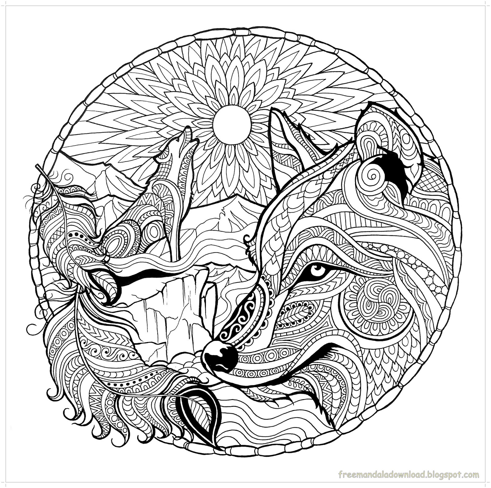 Download Malvorlagen Wolf-Mandala-hohe Qualität/Wolf mandala coloring page high quality - Free Mandala