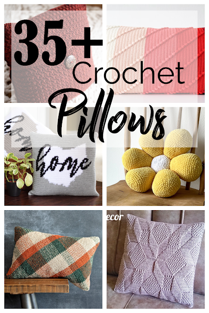 collage of crochet pillow patterns