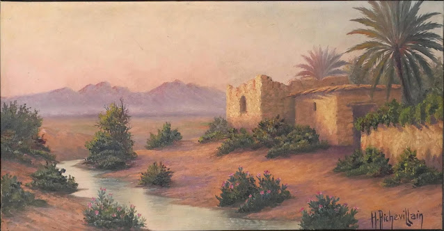 Paysage Orientaliste (probablement Algérie). 1930 - Henri Richevillain (Français - 19e siècle) - Huile sur toile Circa - 32x61cm