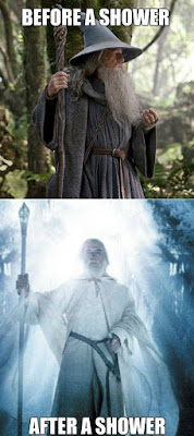 Gandalf before and after a shower