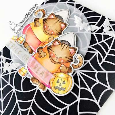 Trick or Treat Card by Samantha Mann for Newton's Nook Designs, Halloween, Newton's Nook, Candy Corn, Embossing Paste, #newtonsnook #newtonsnookdesigns #halloween #halloweencards #candycorn