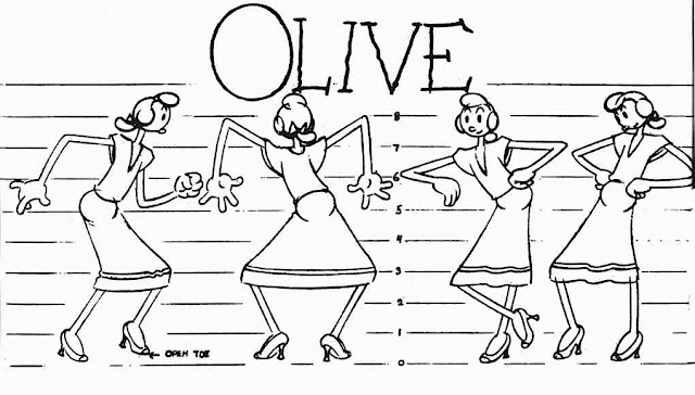 a Fleischer animation studio model sheet of Popeye's girlfriend Olive Oyl