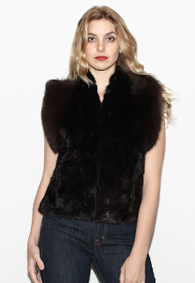 Vintage 1970's black mink and fox fur cropped gillet vest.