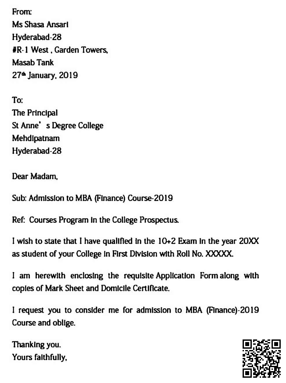 College Admission Application Letter | Templates at ...