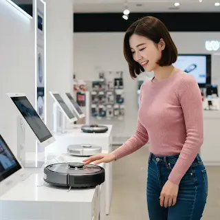 AI 로봇청소기 사려는 여성 이미지