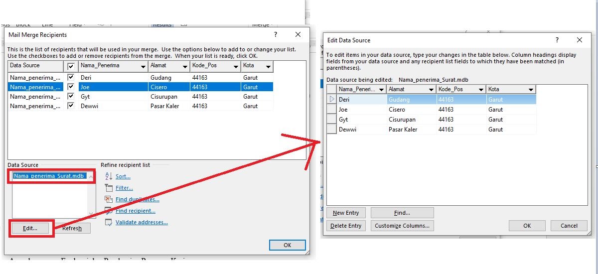 Cara Edit Dan Setting Mailing List Surat Pergerakan Gaji