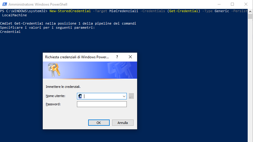 PowerShell, Memorizza credenziali in Windows Credential Manager