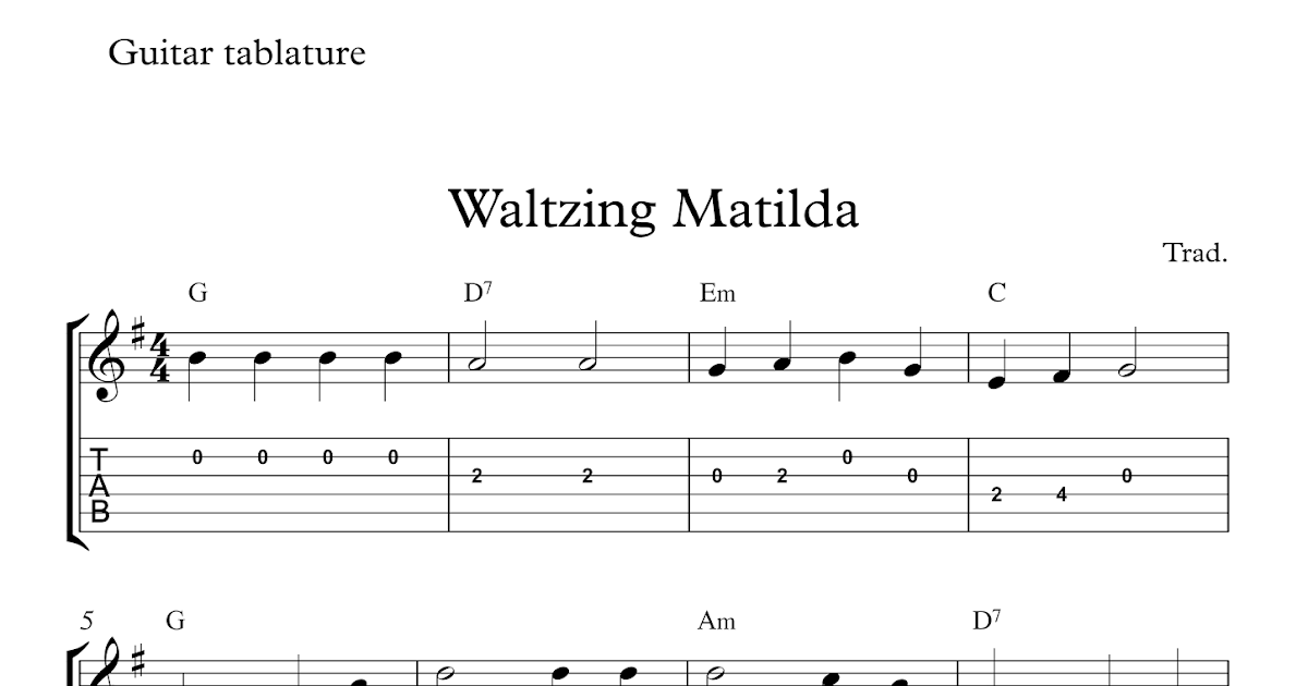 Free guitar tablature sheet music | Waltzing Matilda
