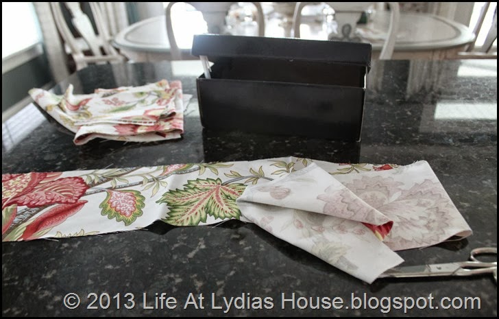 shoe box and fabric scraps
