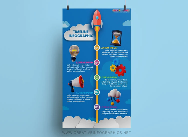 Rocket and Clouds Timeline Infographic Template