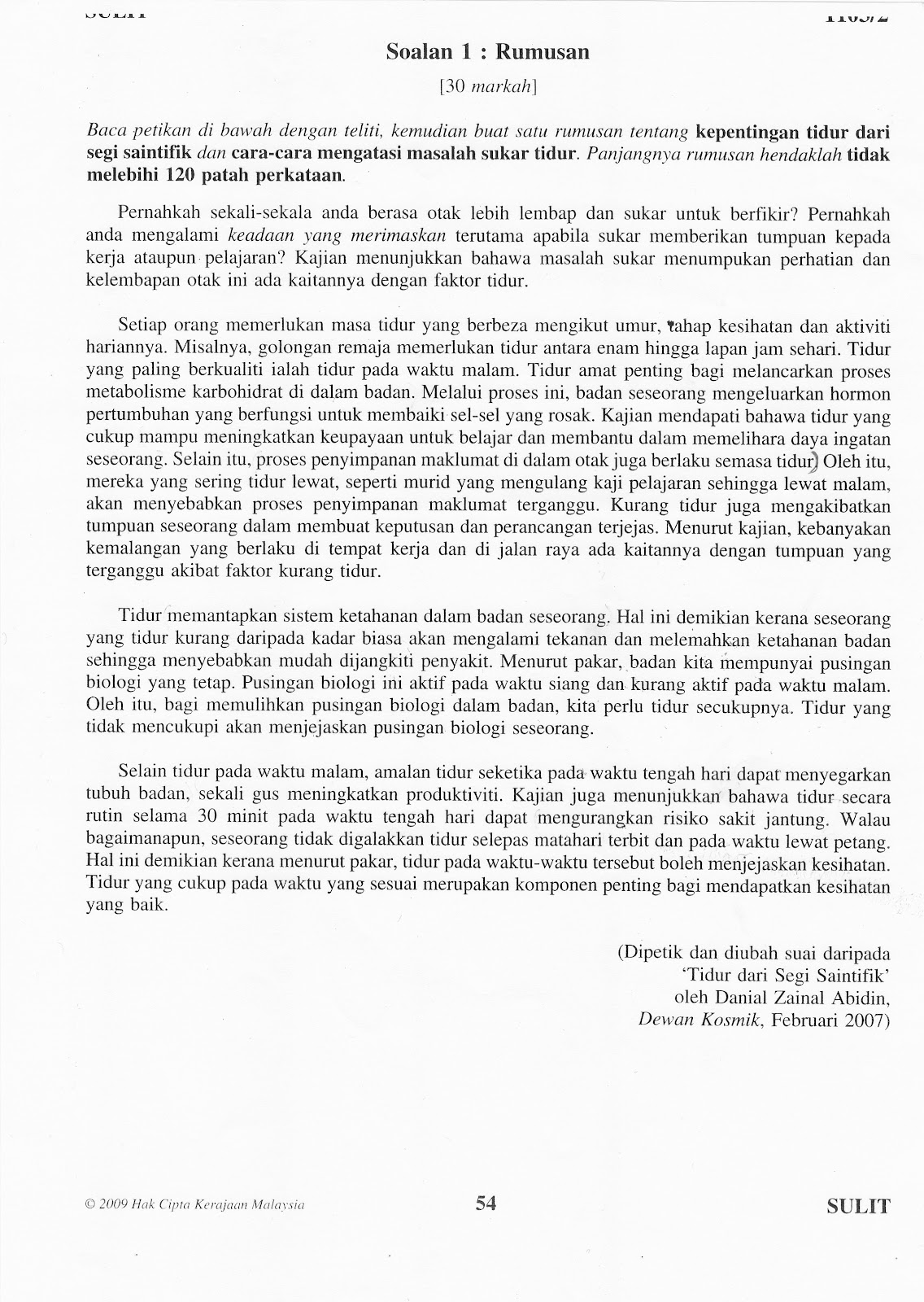 SPM 2009 BAHASA MELAYU KERTAS 2 : SOALAN 1  Huzaimy Official