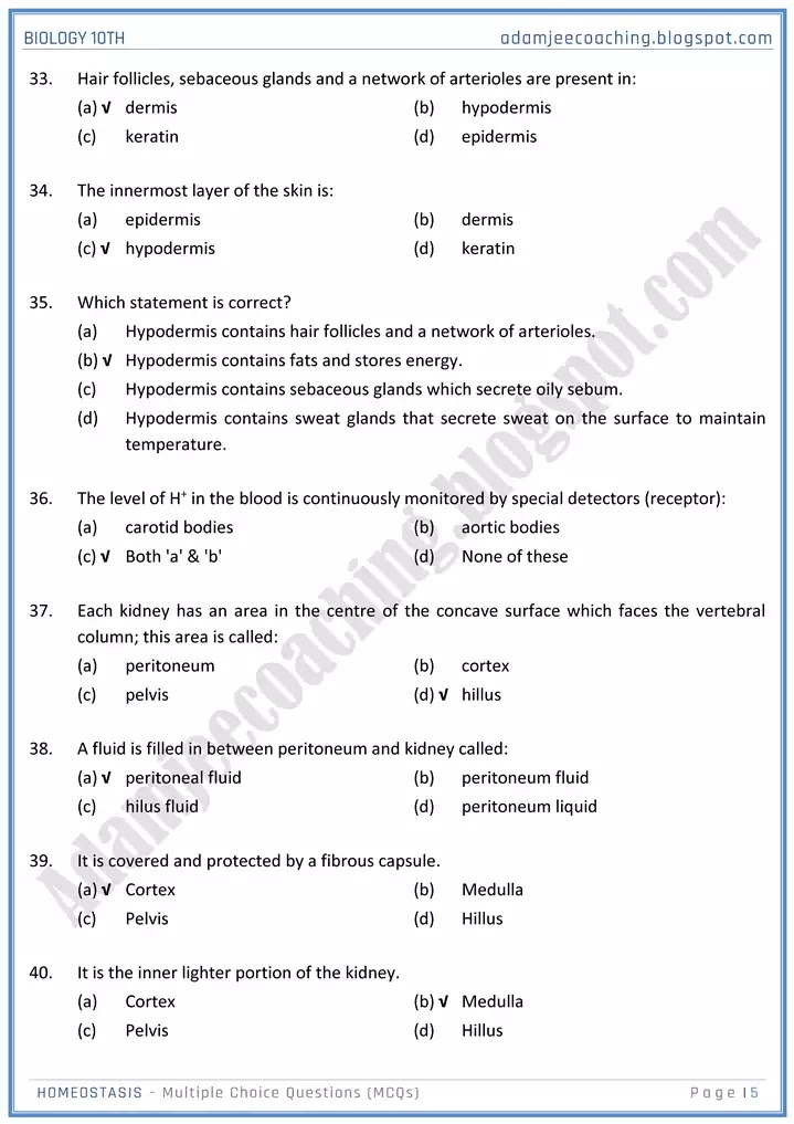 homeostasis-mcqs-biology-10th