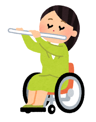 フルートを演奏する女性のイラスト（車椅子）