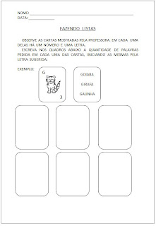 Atividades para Alfabetização - Fazendo Listas