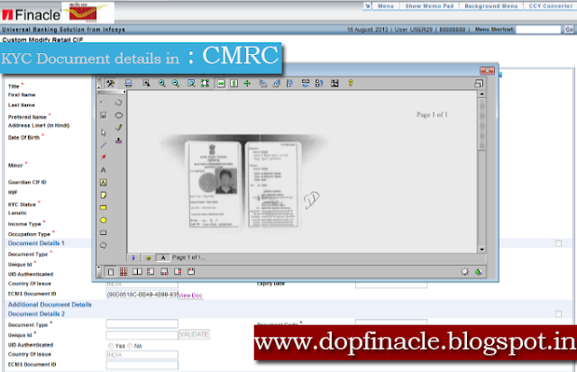 View Uploaded KYC Document of CIF in DOP Finacle using CMRC / CIFMD