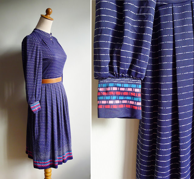 vintage indigo blue striped geometric dress