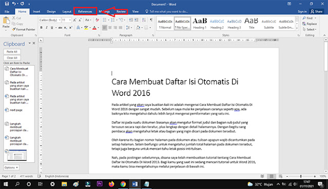 Cara Membuat Daftar Isi Otomatis Di Word 2016 #12