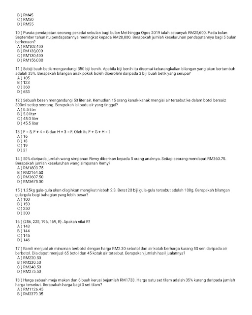 Contoh Soalan Peperiksaan SPA Pembantu Tadbir (Perkeranian/Operasi) N19 Sesi 1 2019