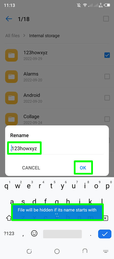 renaming folder inside internal storage that contains the file to hide android